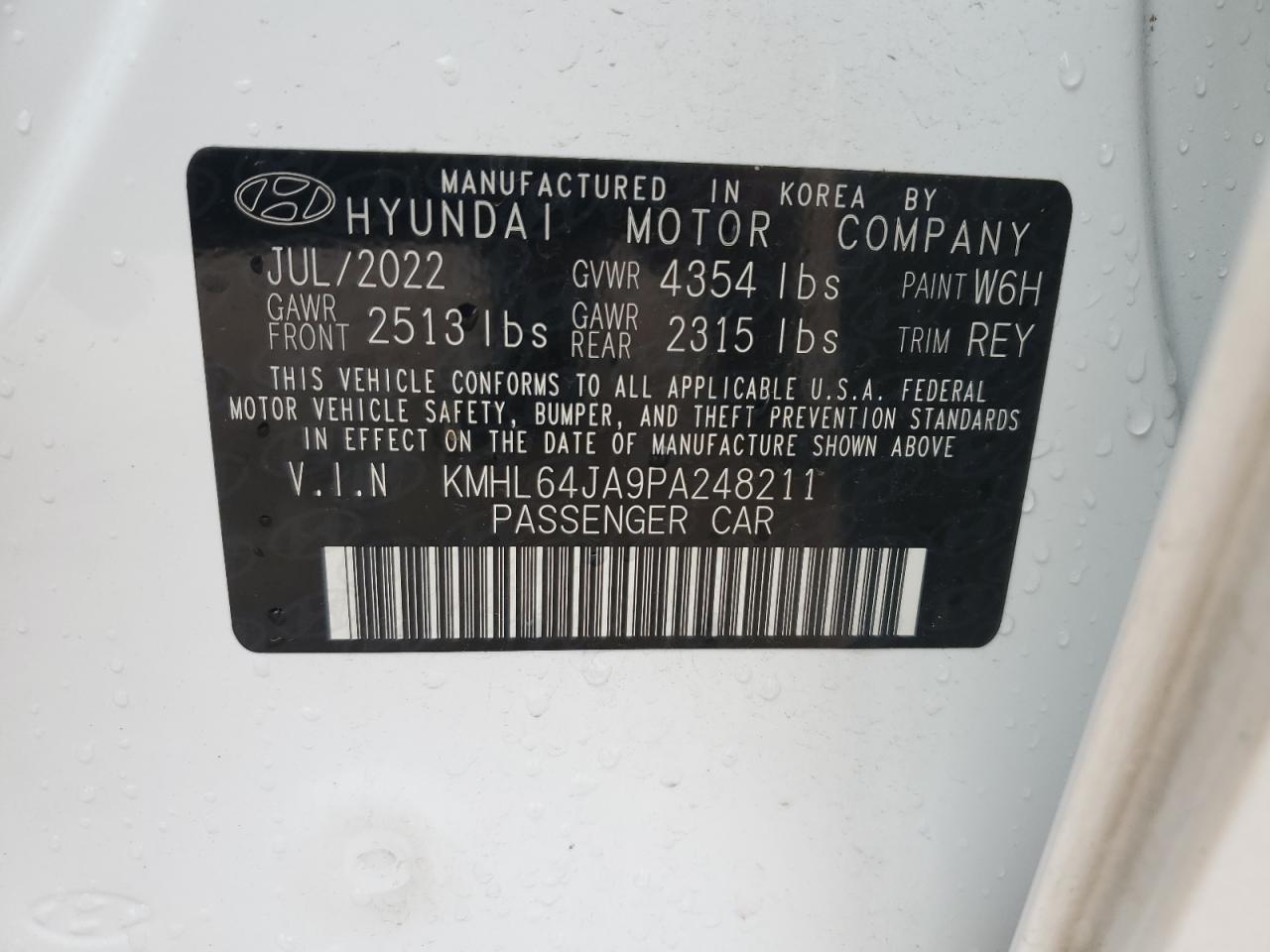 2023 HYUNDAI SONATA SEL VIN:KMHL64JA9PA248211