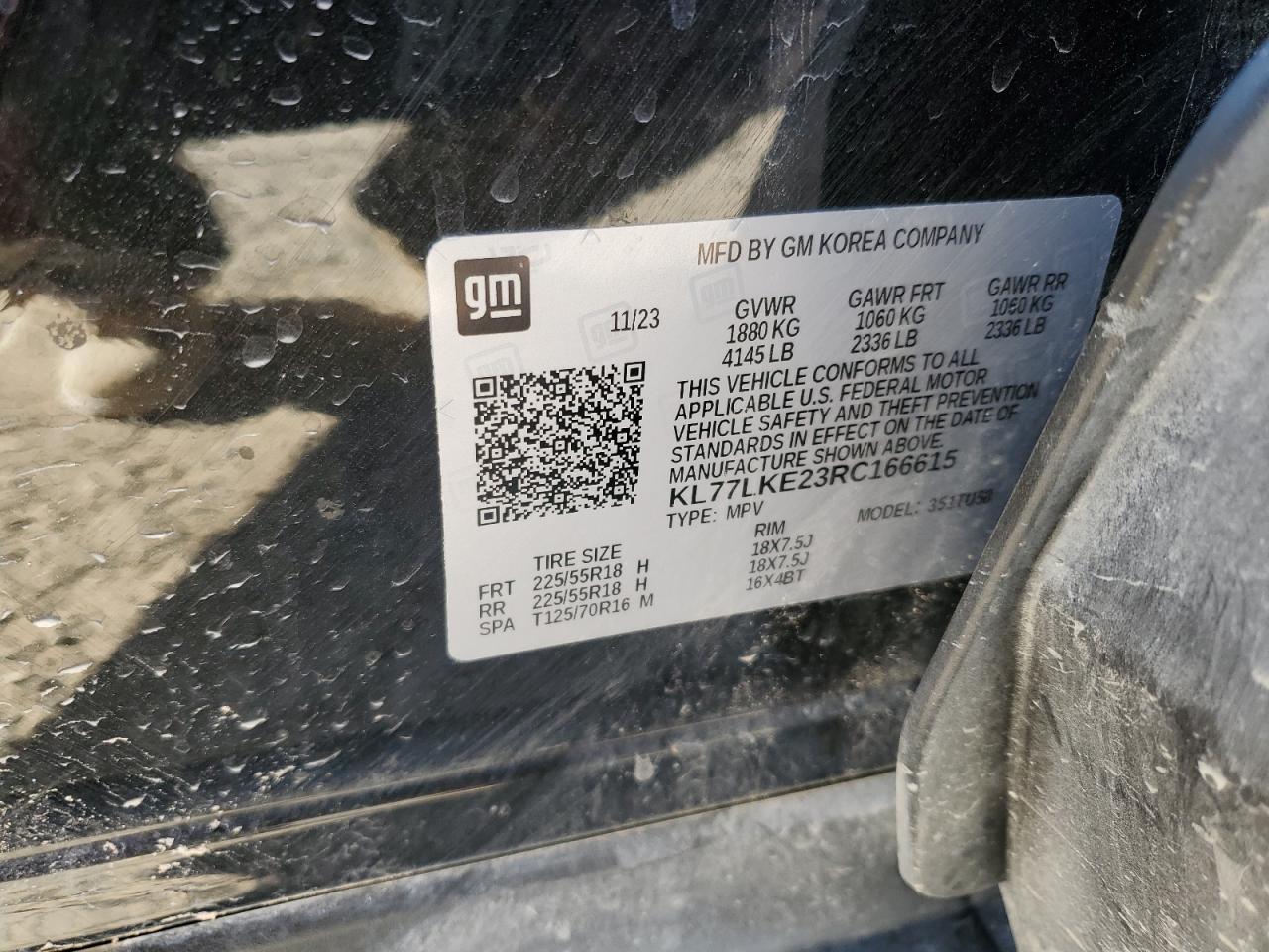 2024 CHEVROLET TRAX ACTIV VIN:KL77LKE23RC166615