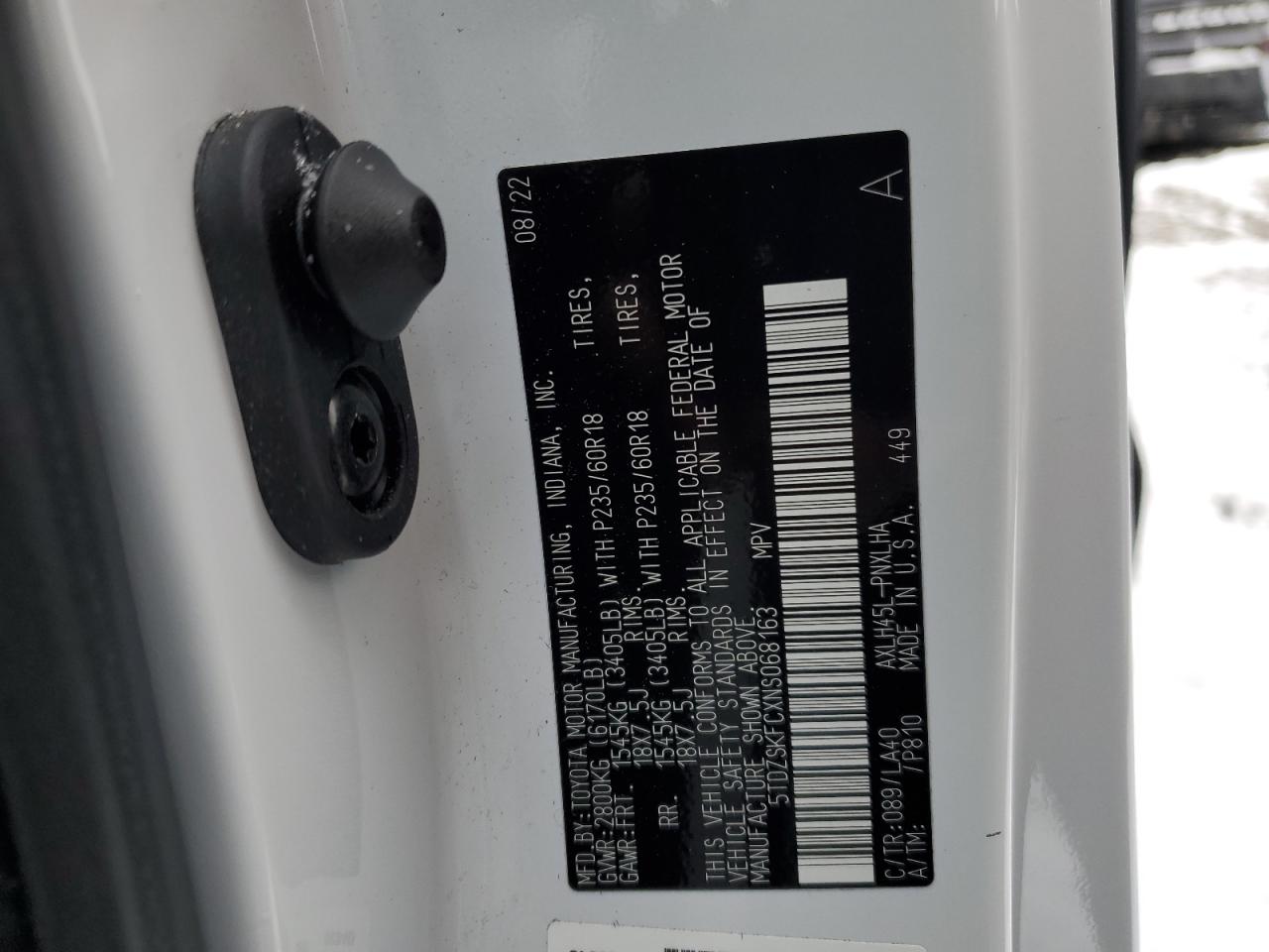 2022 TOYOTA SIENNA LIMITED VIN:5TDZSKFCXNS068163