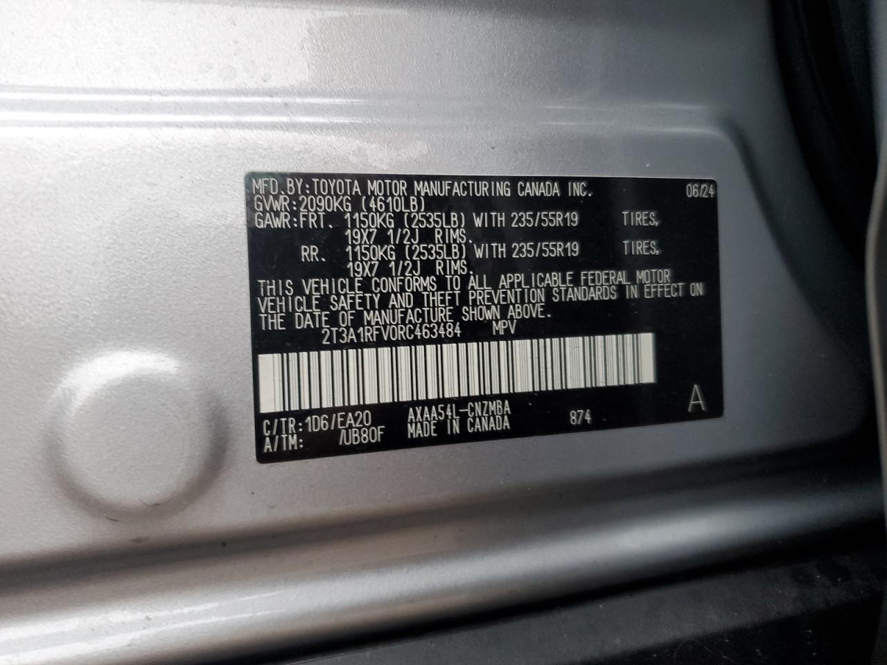 2024 TOYOTA RAV4 XLE PREMIUM VIN:2T3A1RFV0RC463484