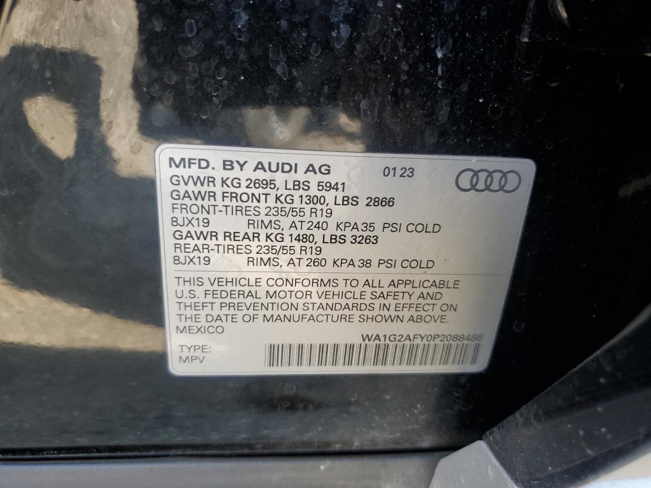 2023 AUDI Q5 E PREMIUM 55 VIN:WA1G2AFY0P2088486