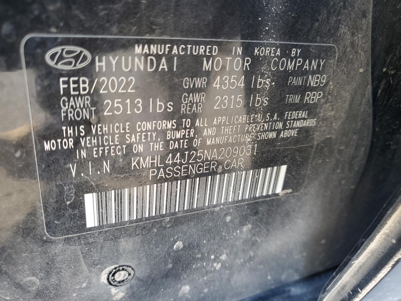 2022 HYUNDAI SONATA SEL PLUS VIN:KMHL44J25NA209031