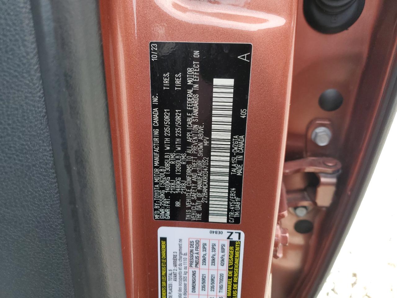 2024 LEXUS RX 350 BASE VIN:2T2BAMCAXRC047052