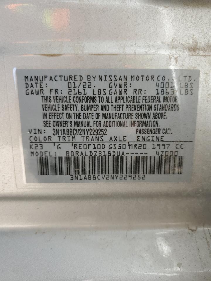 2022 NISSAN SENTRA SV VIN:3N1AB8CV2NY229252