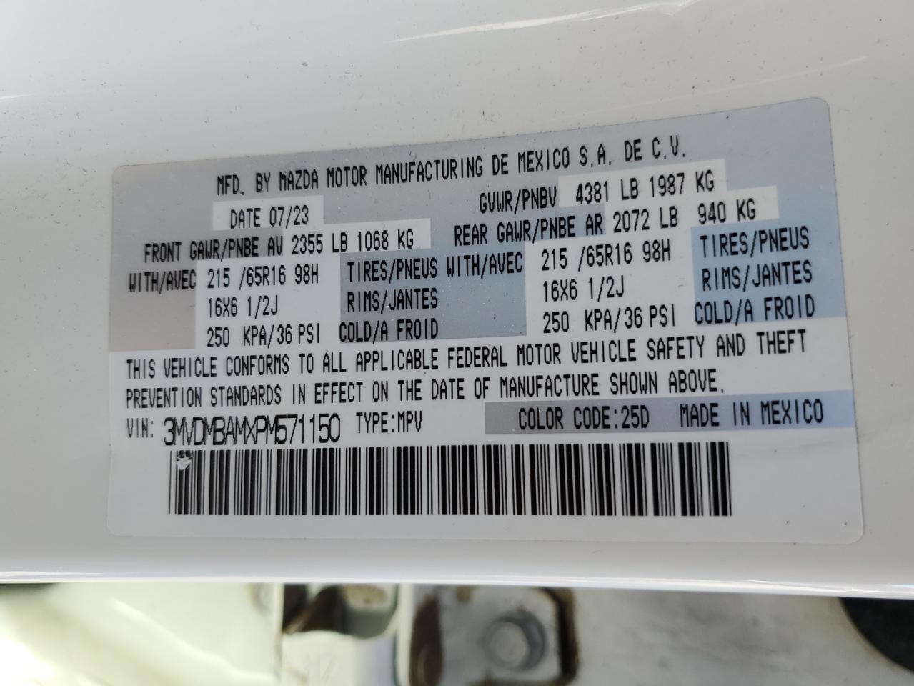 2023 MAZDA CX-30  VIN:3MVDMBAMXPM571150