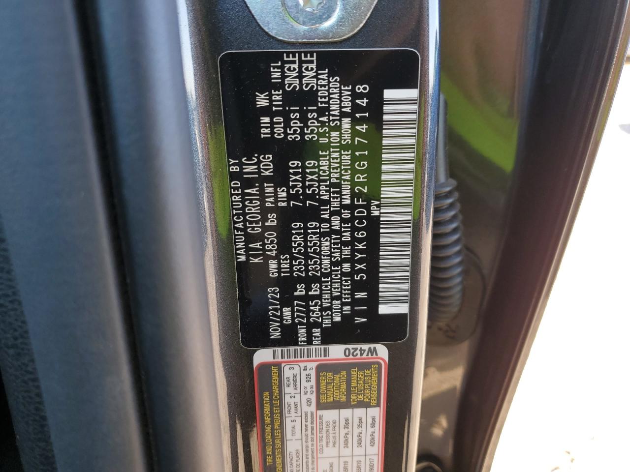 2024 KIA SPORTAGE X LINE VIN:5XYK6CDF2RG174148