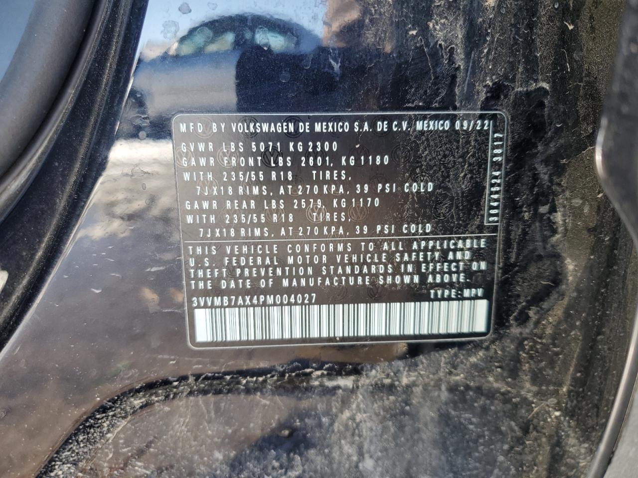 2023 VOLKSWAGEN TIGUAN SE VIN:3VVMB7AX4PM004027