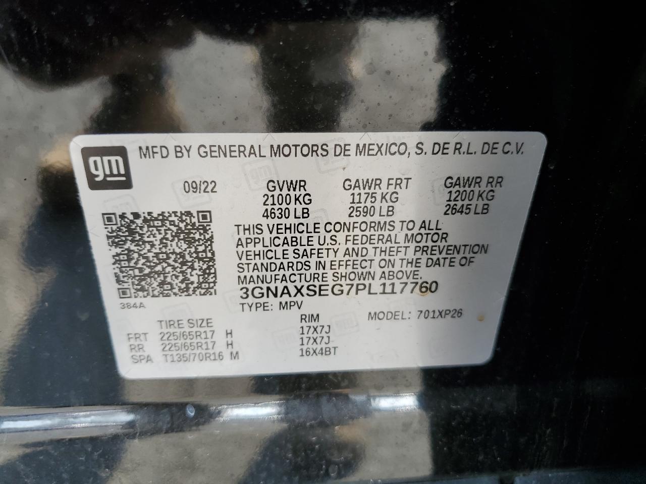 2023 CHEVROLET EQUINOX LS VIN:3GNAXSEG7PL117760