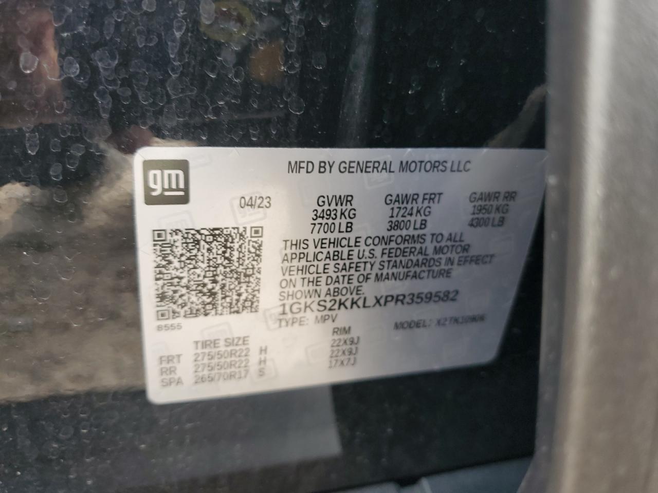 2023 GMC YUKON XL DENALI ULTIMATE VIN:1GKS2KKLXPR359582