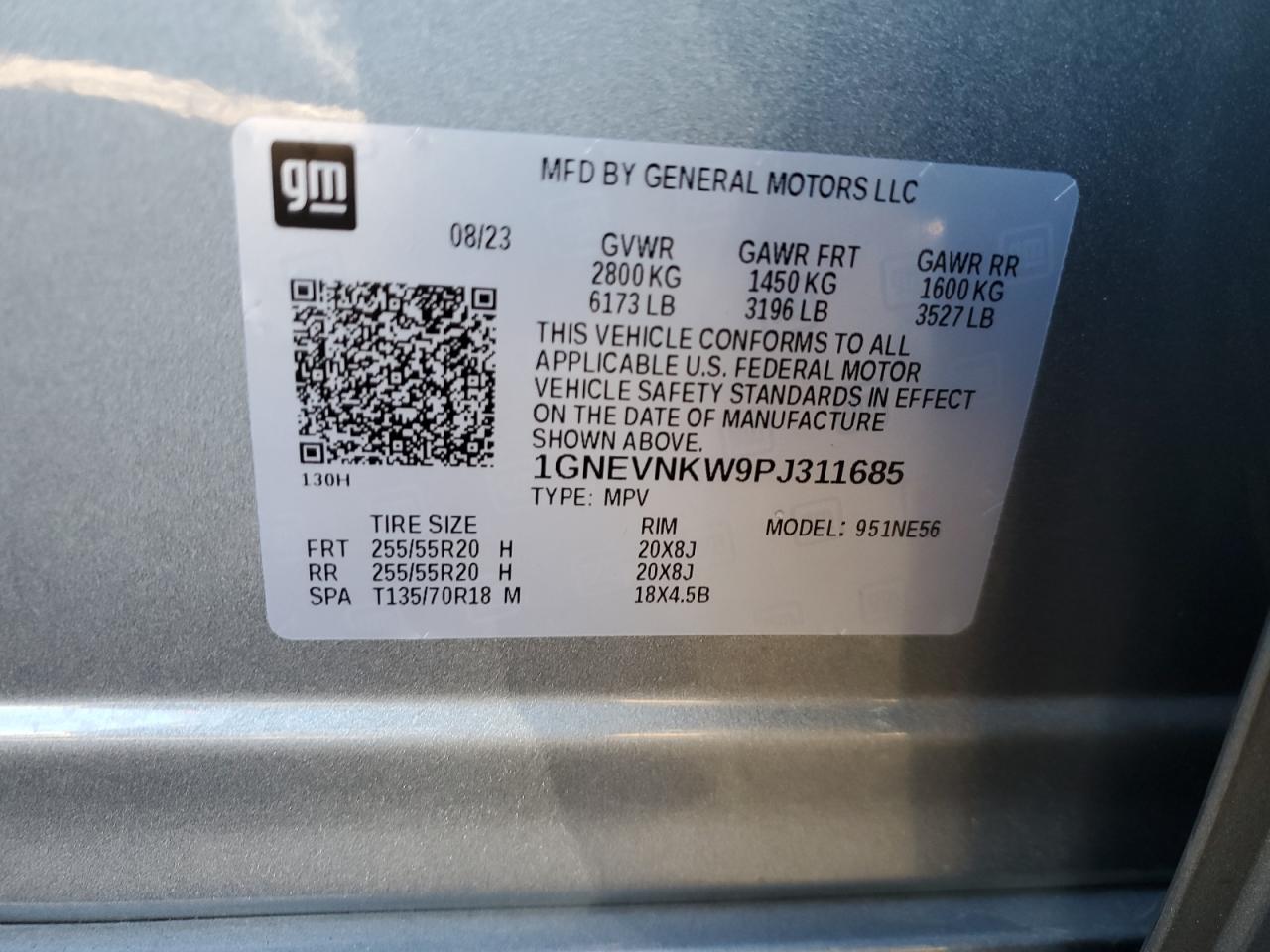 2023 CHEVROLET TRAVERSE HIGH COUNTRY VIN:1GNEVNKW9PJ311685