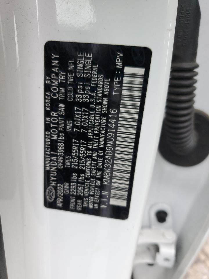 2022 HYUNDAI KONA SEL VIN:KM8K32AB9NU914416