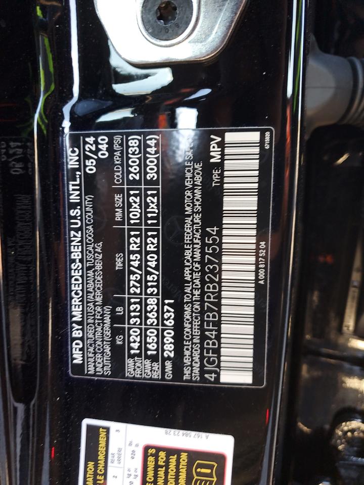 2024 MERCEDES-BENZ GLE 350 4MATIC VIN:4JGFB4FB7RB237554