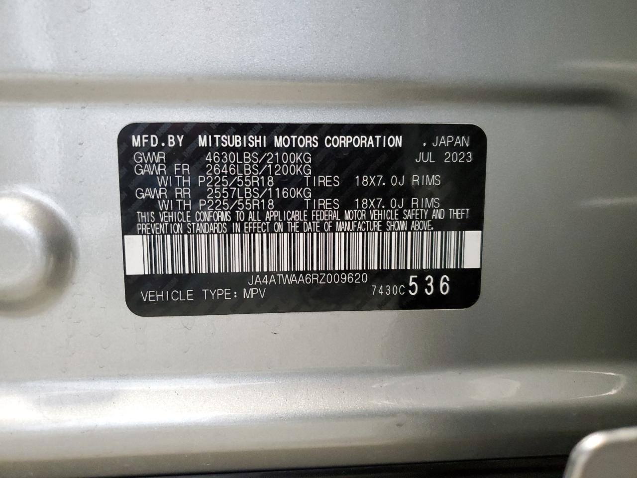 2024 MITSUBISHI ECLIPSE CROSS SE VIN:JA4ATWAA6RZ009620