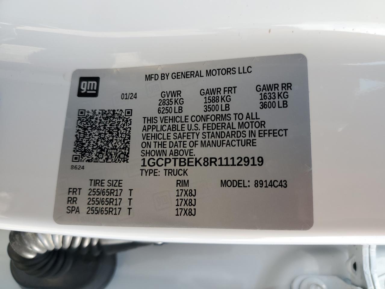 2024 CHEVROLET COLORADO  VIN:1GCPTBEK8R1112919