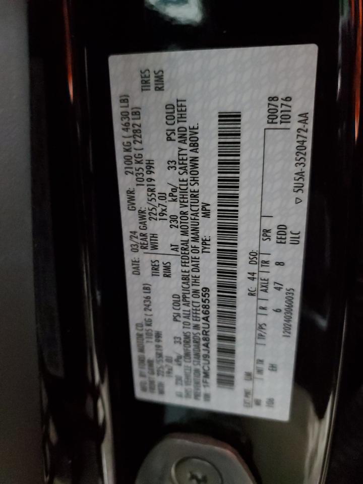 2024 FORD ESCAPE PLATINUM VIN:1FMCU9JA8RUA68559