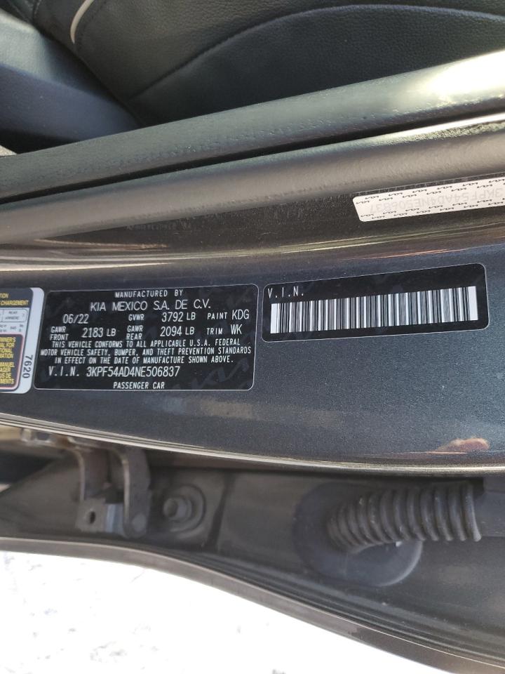 2022 KIA FORTE GT LINE VIN:3KPF54AD4NE506837