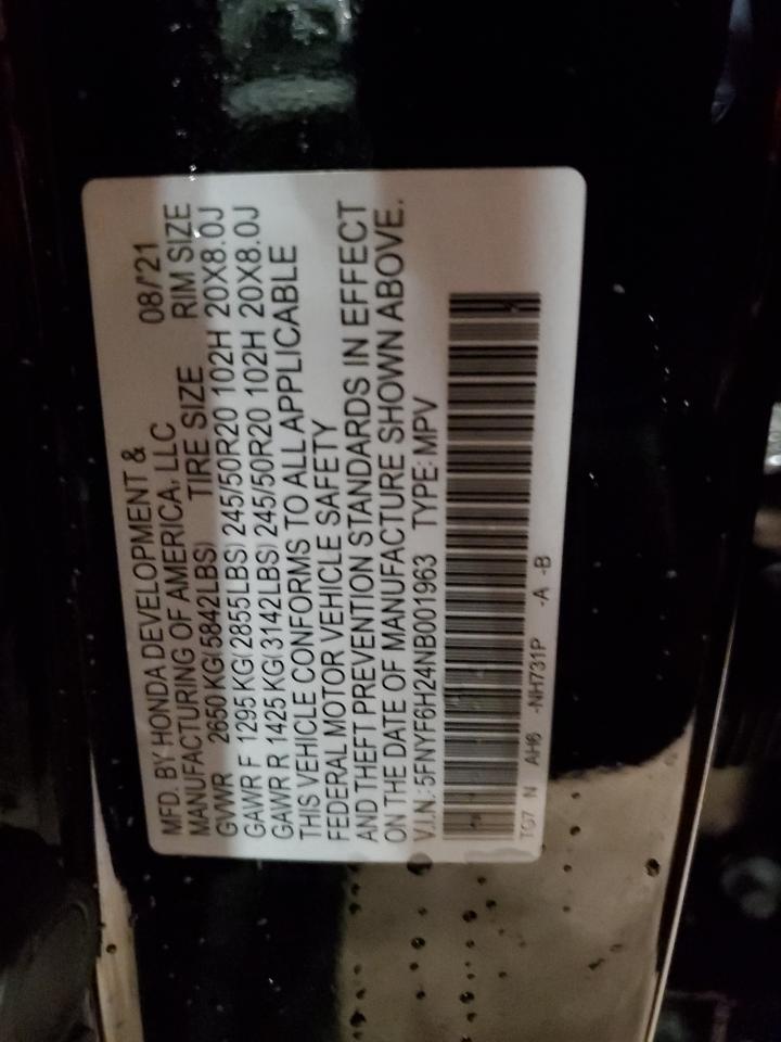 2022 HONDA PILOT SE VIN:5FNYF6H24NB001963