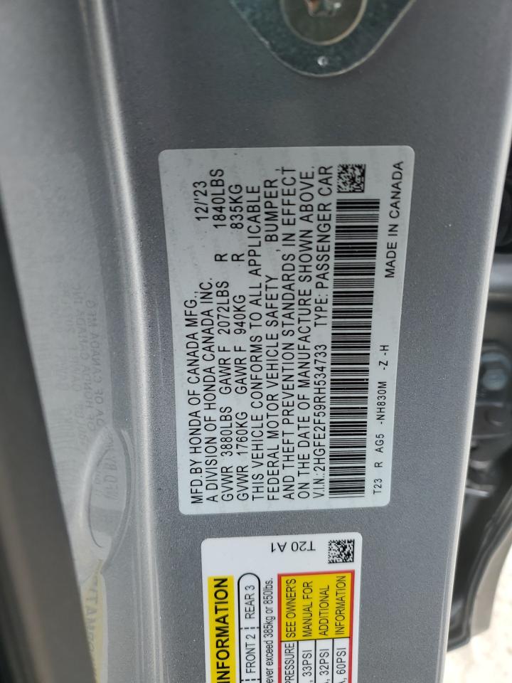 2024 HONDA CIVIC SPORT VIN:2HGFE2F59RH534733