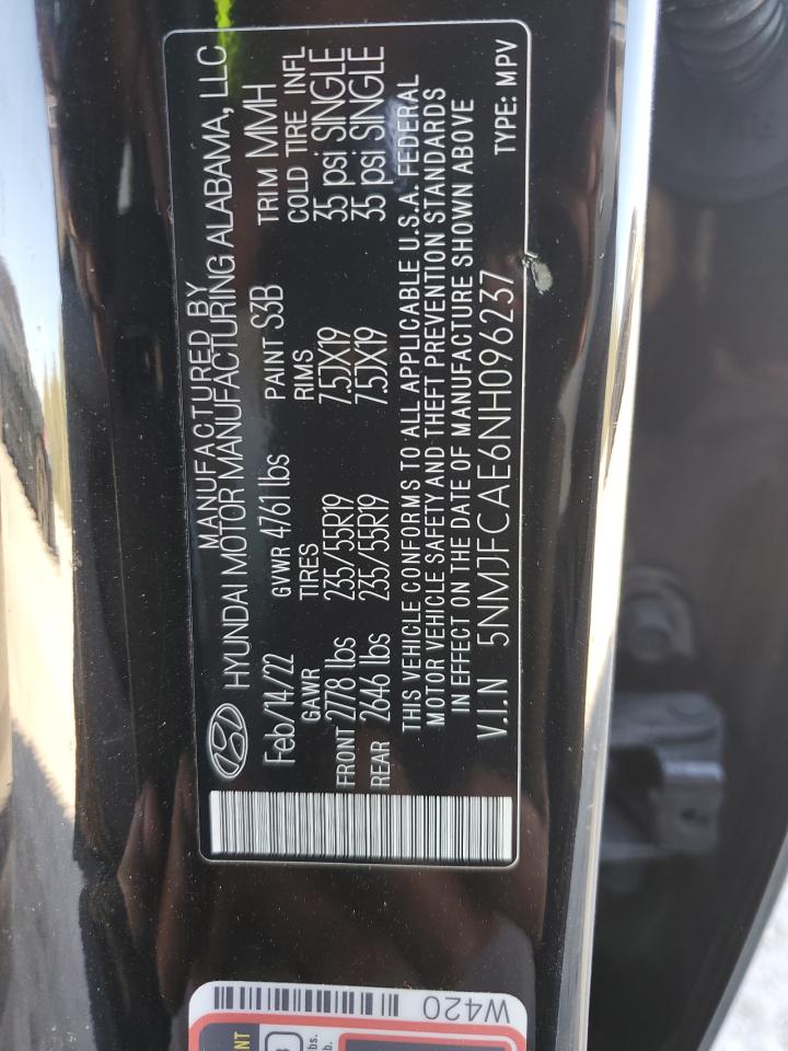 2022 HYUNDAI TUCSON SEL VIN:5NMJFCAE6NH096237