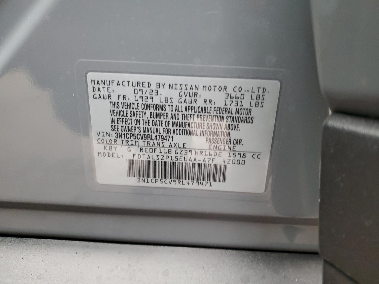 2024 NISSAN KICKS SV VIN:3N1CP5CV9RL479471