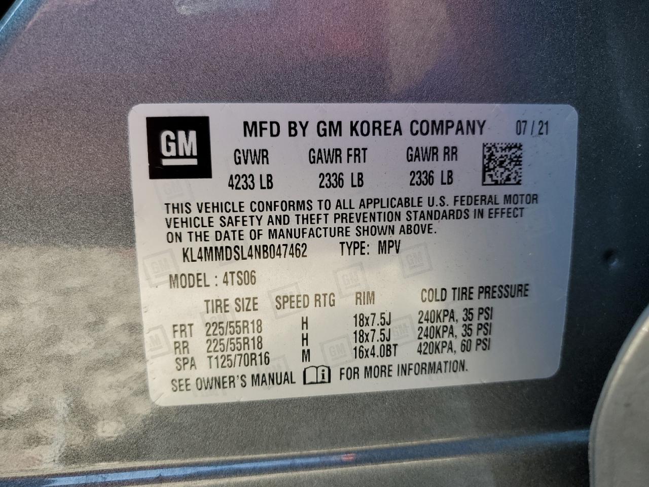 2022 BUICK ENCORE GX SELECT VIN:KL4MMDSL4NB047462