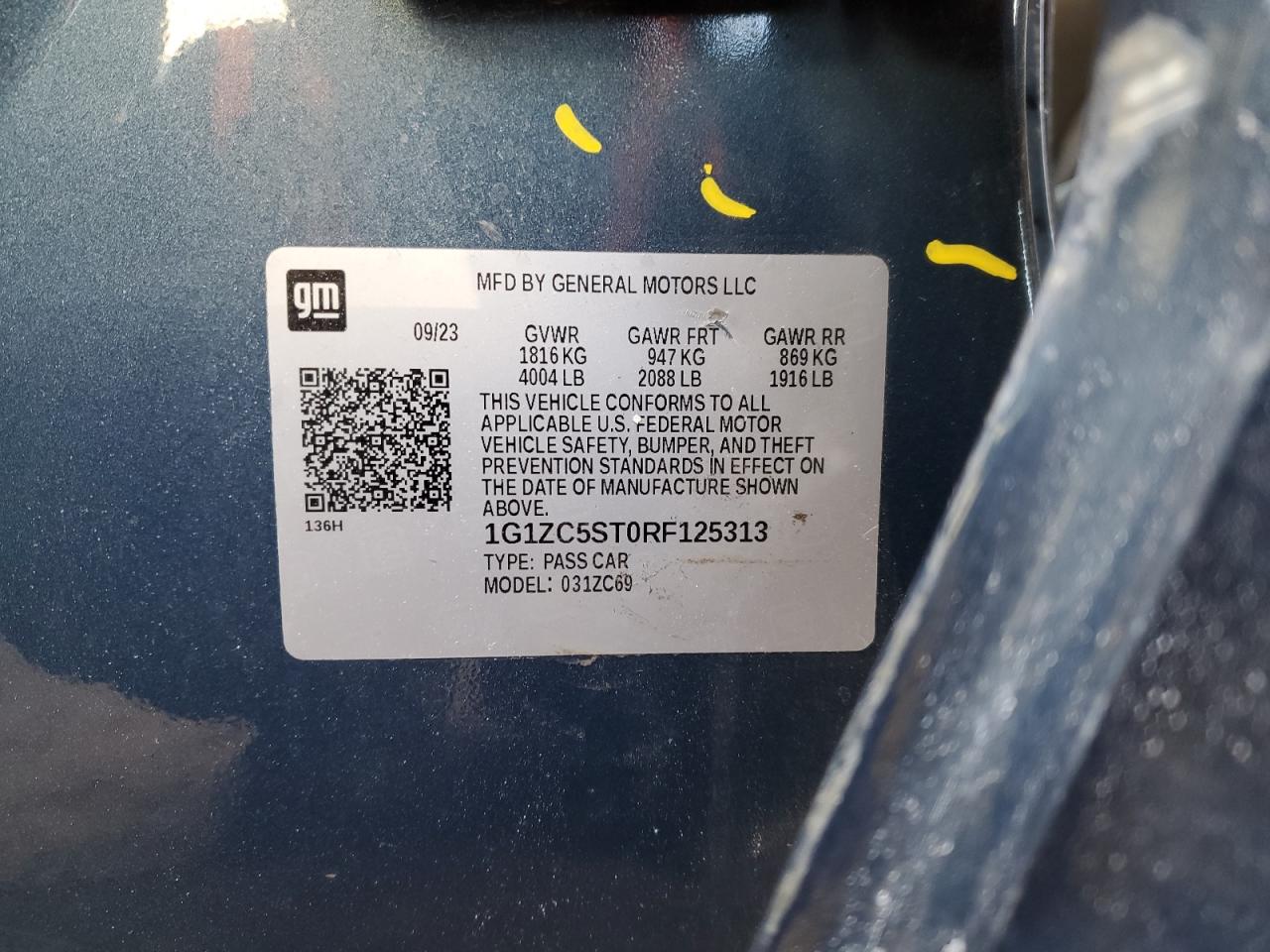 2024 CHEVROLET MALIBU LS VIN:1G1ZC5ST0RF125313