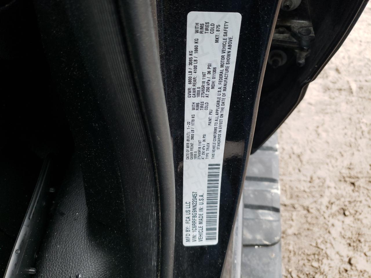 2022 RAM 1500 BIG HORN/LONE STAR VIN:1C6RRFBG9NN220457