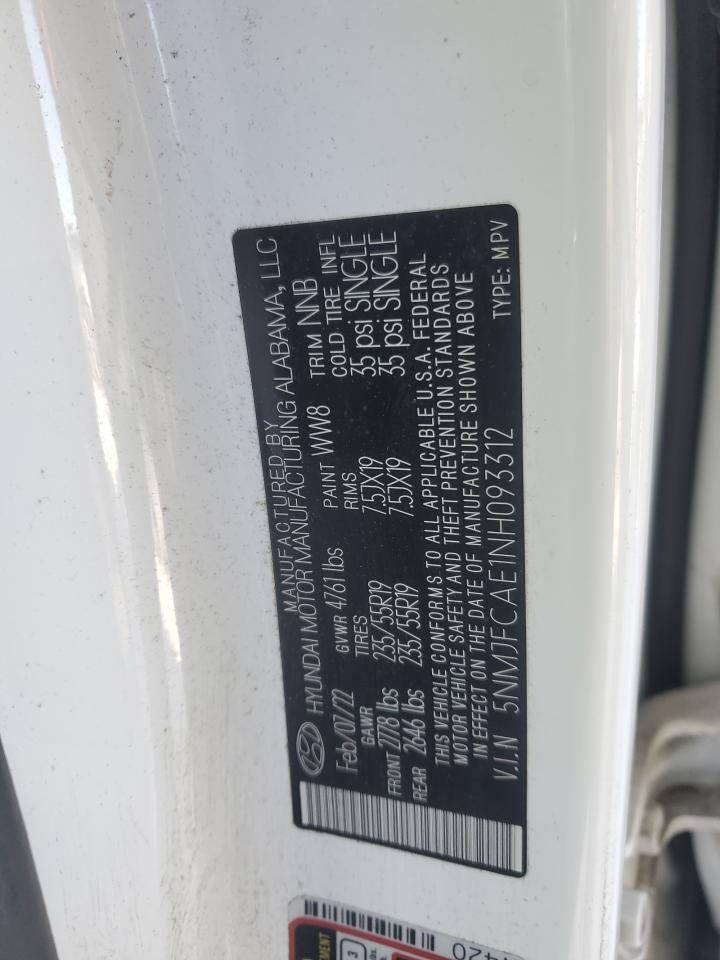 2022 HYUNDAI TUCSON SEL VIN:5NMJFCAE1NH093312