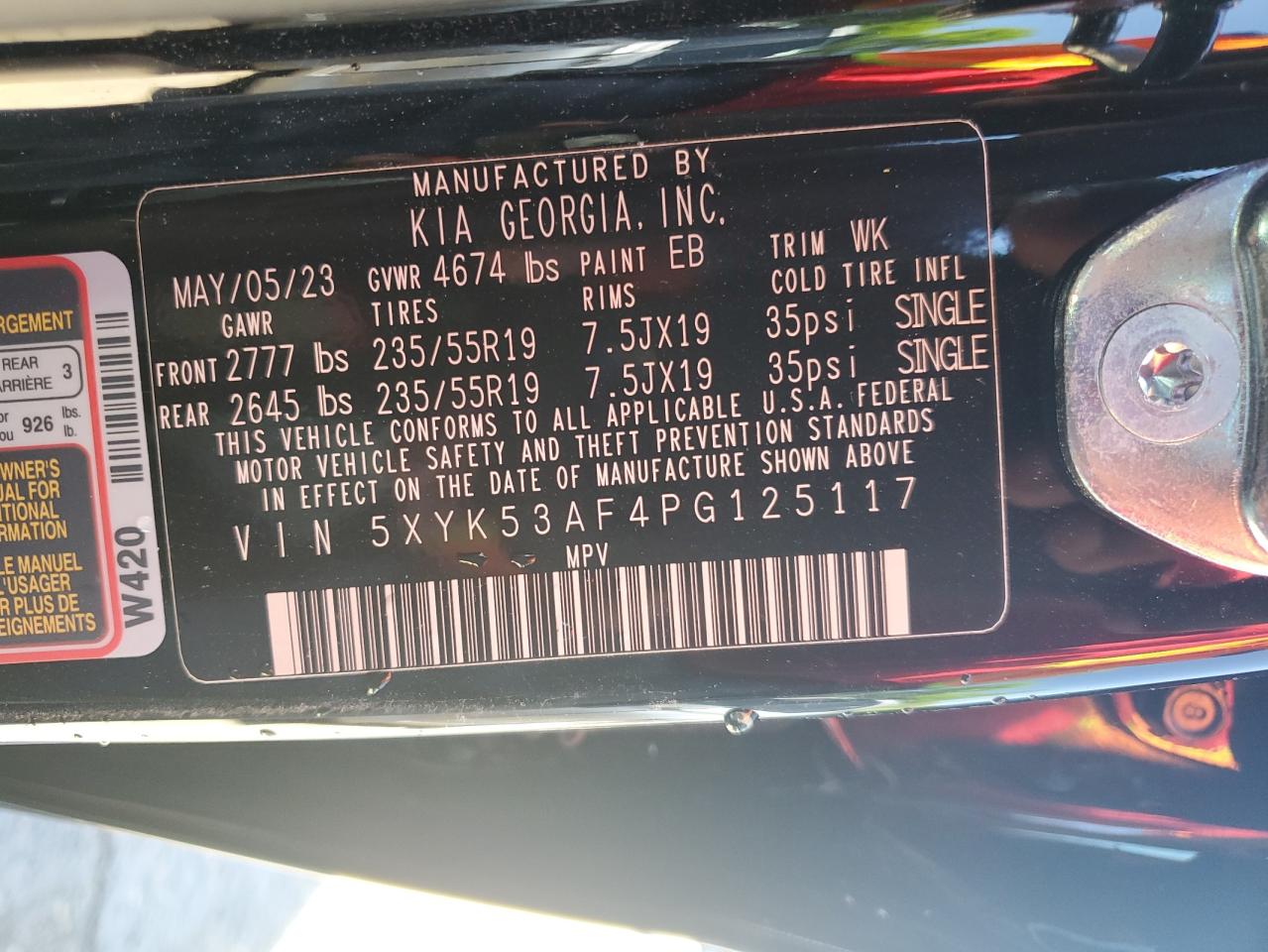 2023 KIA SPORTAGE SX PRESTIGE VIN:5XYK53AF4PG125117