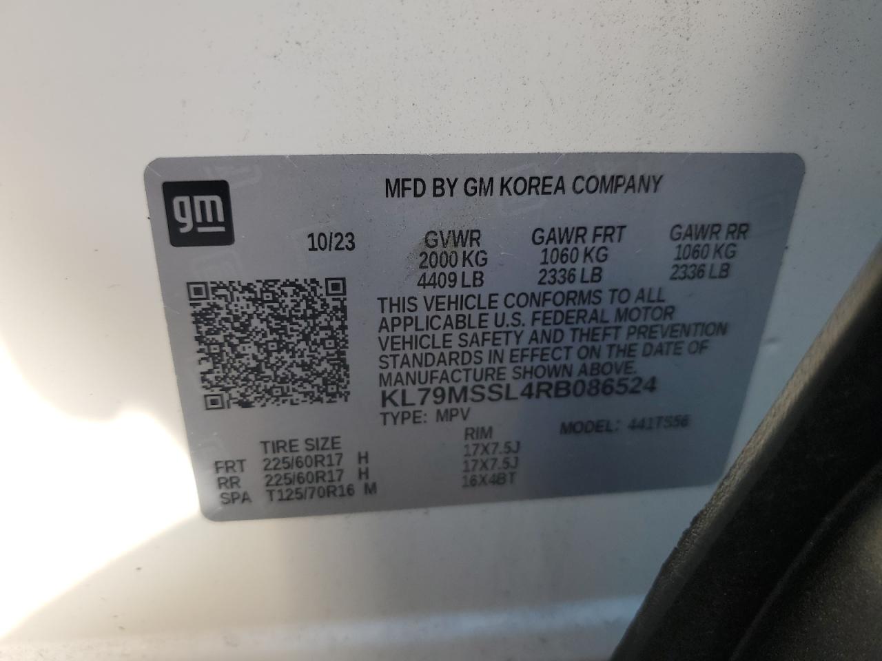 2024 CHEVROLET TRAILBLAZER ACTIV VIN:KL79MSSL4RB086524