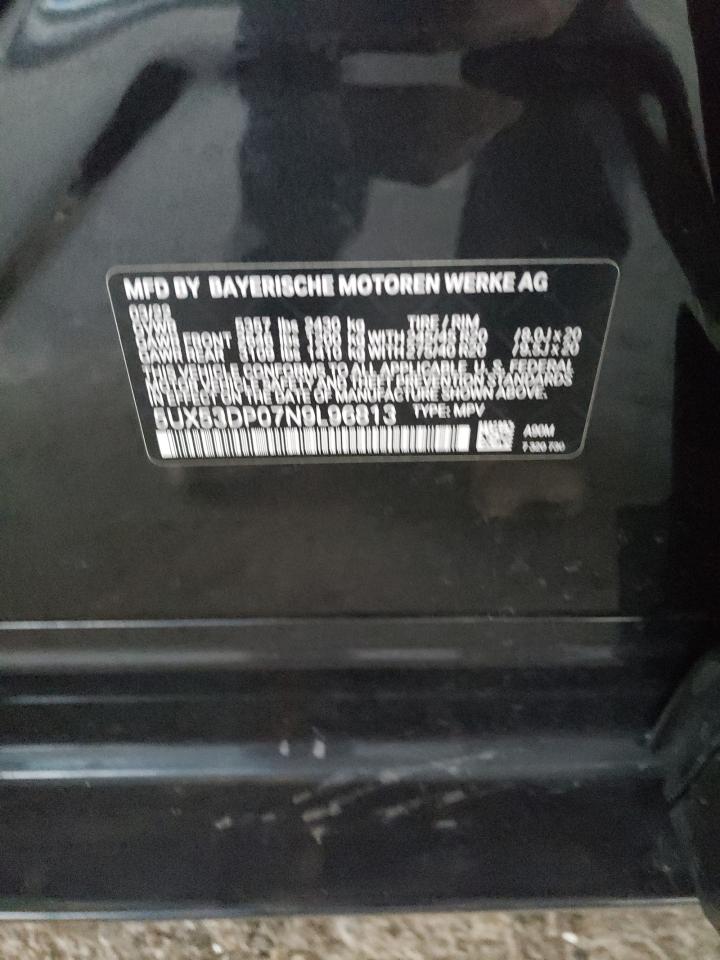 2022 BMW X3 XDRIVE30I VIN:5UX53DP07N9L96813