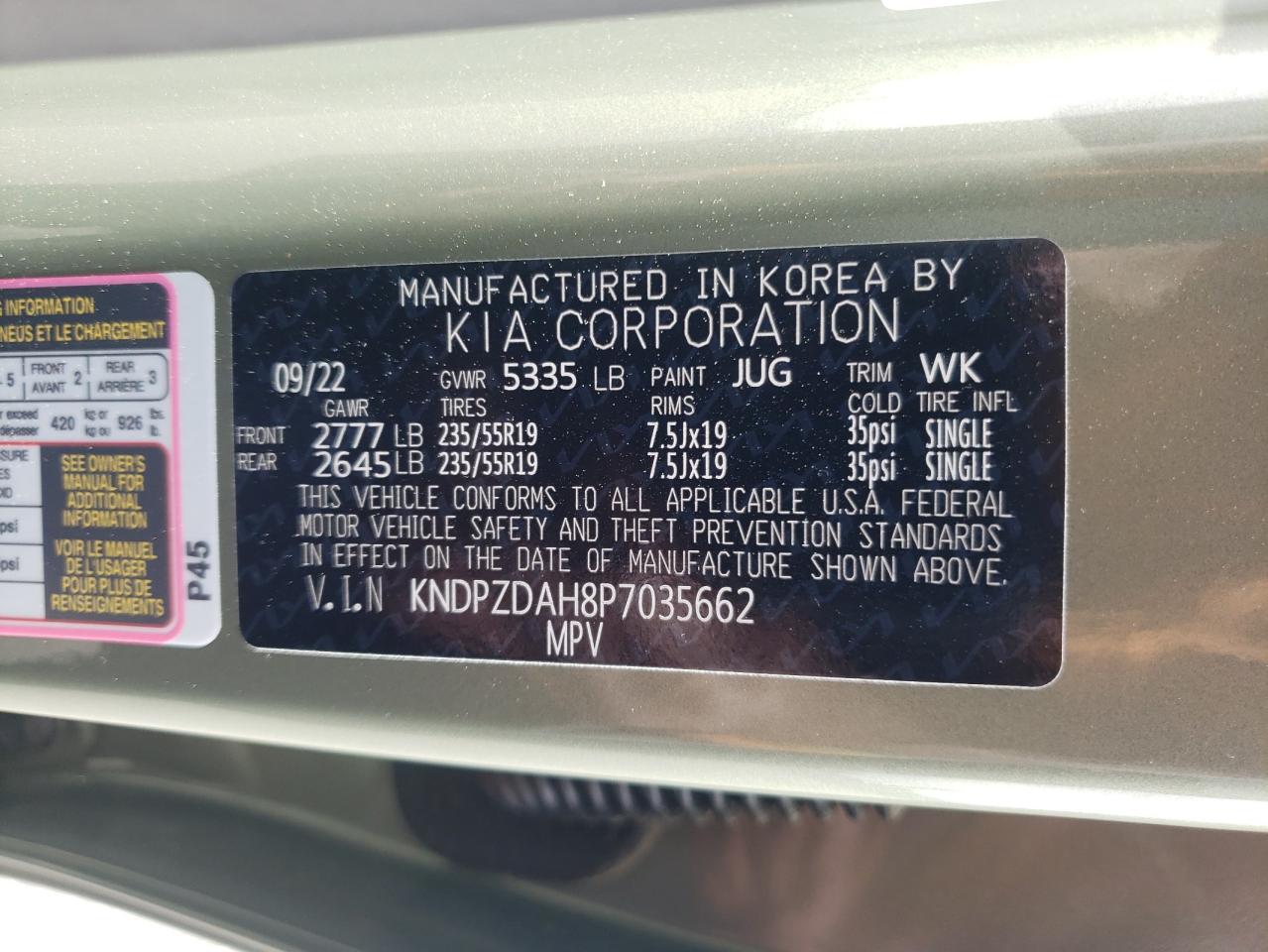 2023 KIA SPORTAGE X-LINE PRESTIGE VIN:KNDPZDAH8P7035662