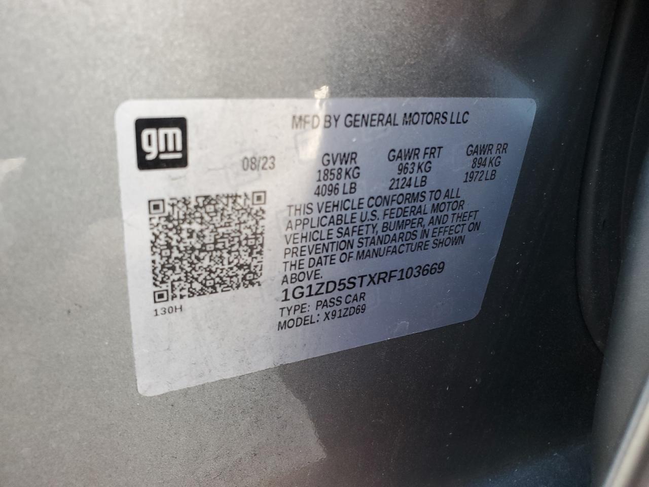 2024 CHEVROLET MALIBU LT VIN:1G1ZD5STXRF103669