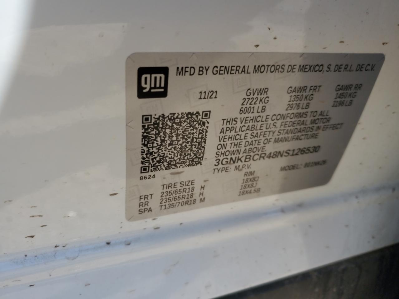 2022 CHEVROLET BLAZER 2LT VIN:3GNKBCR48NS126530