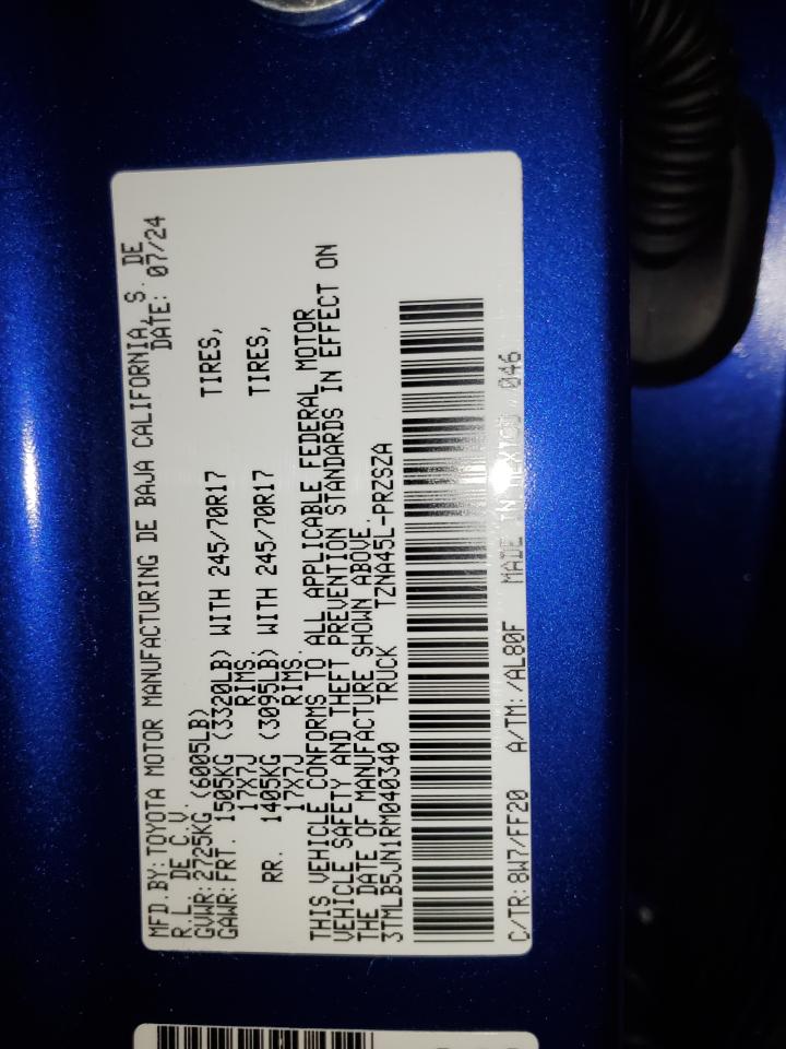 2024 TOYOTA TACOMA DOUBLE CAB VIN:3TMLB5JN1RM040340