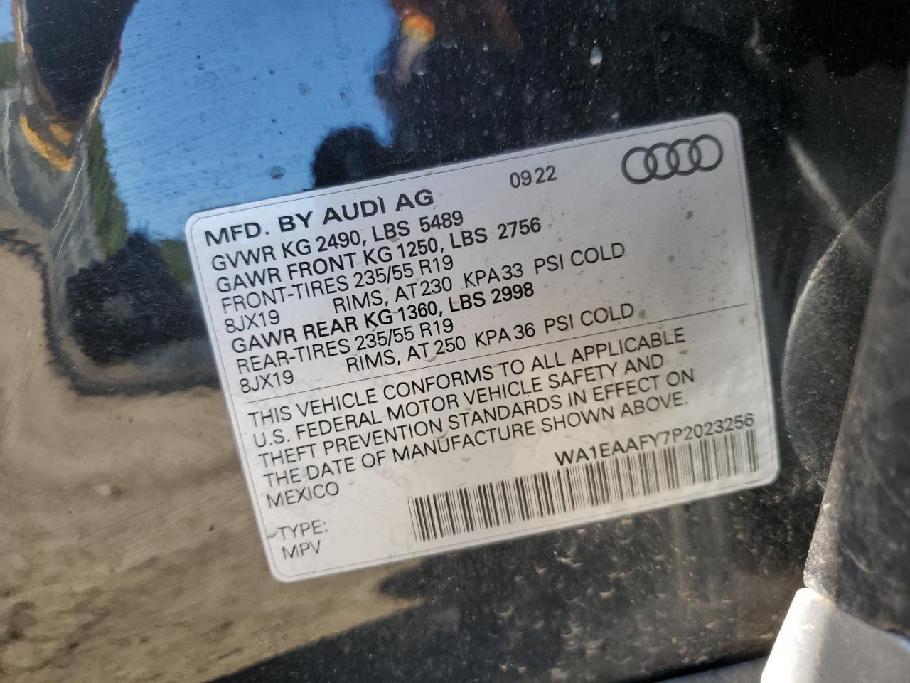 2023 AUDI Q5 PREMIUM PLUS 45 VIN:WA1EAAFY7P2023256
