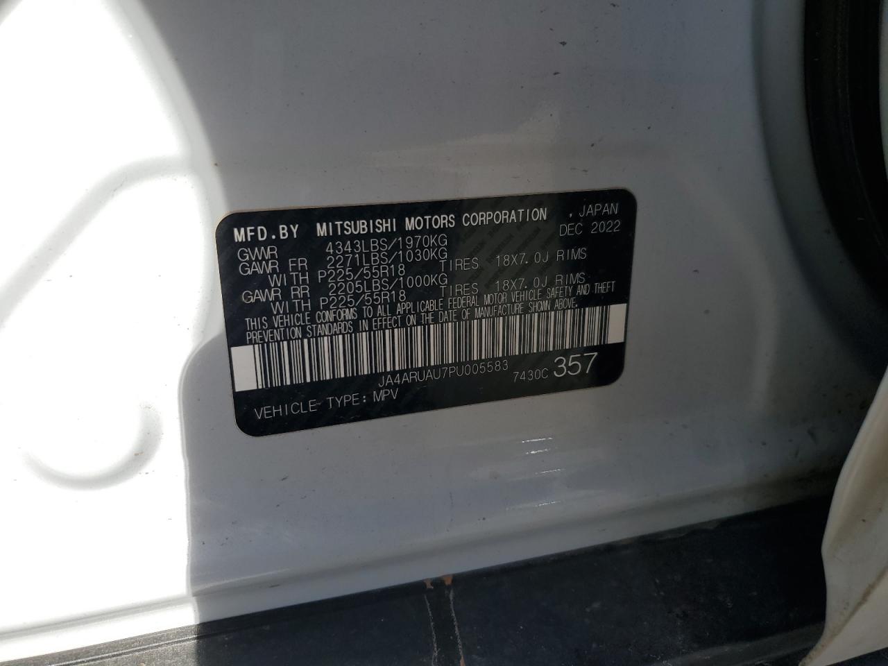 2023 MITSUBISHI OUTLANDER SPORT S/SE VIN:JA4ARUAU7PU005583