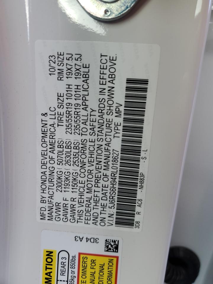 2024 HONDA CR-V SPORT TOURING VIN:5J6RS6H94RL018627
