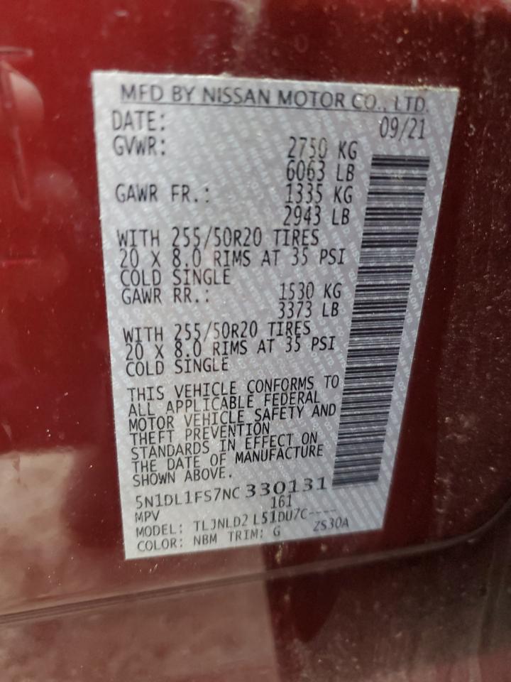 2022 INFINITI QX60 LUXE VIN:5N1DL1FS7NC330131