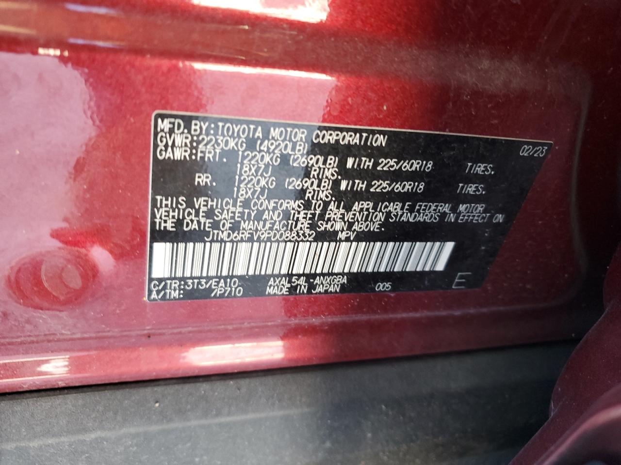 2023 TOYOTA RAV4 LIMITED VIN:JTMD6RFV9PD088332