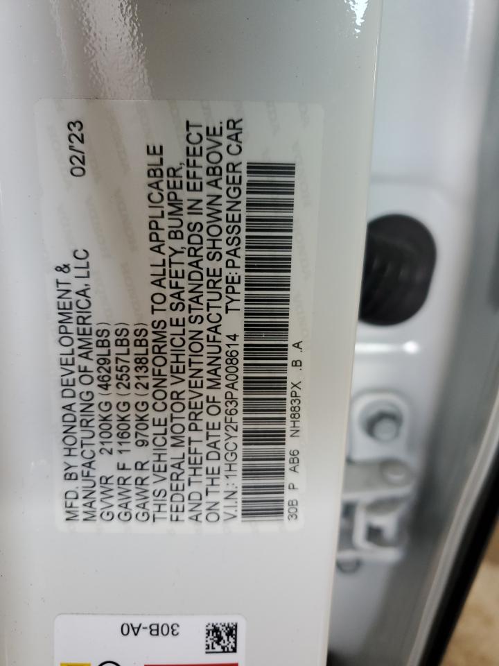 2023 HONDA ACCORD HYBRID EXL VIN:1HGCY2F63PA008614