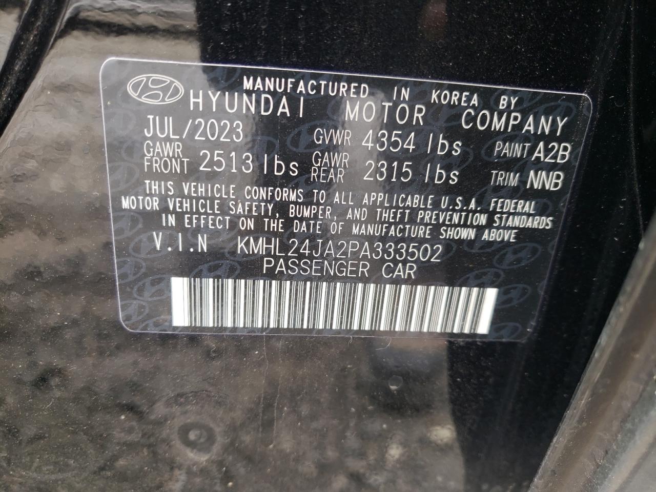 2023 HYUNDAI SONATA SE VIN:KMHL24JA2PA333502