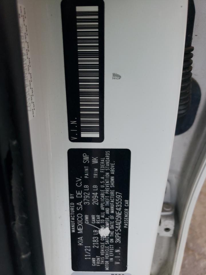 2022 KIA FORTE GT LINE VIN:3KPF54AD5NE435597