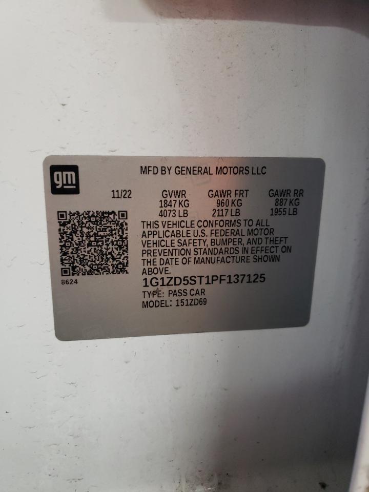 2023 CHEVROLET MALIBU LT VIN:1G1ZD5ST1PF137125