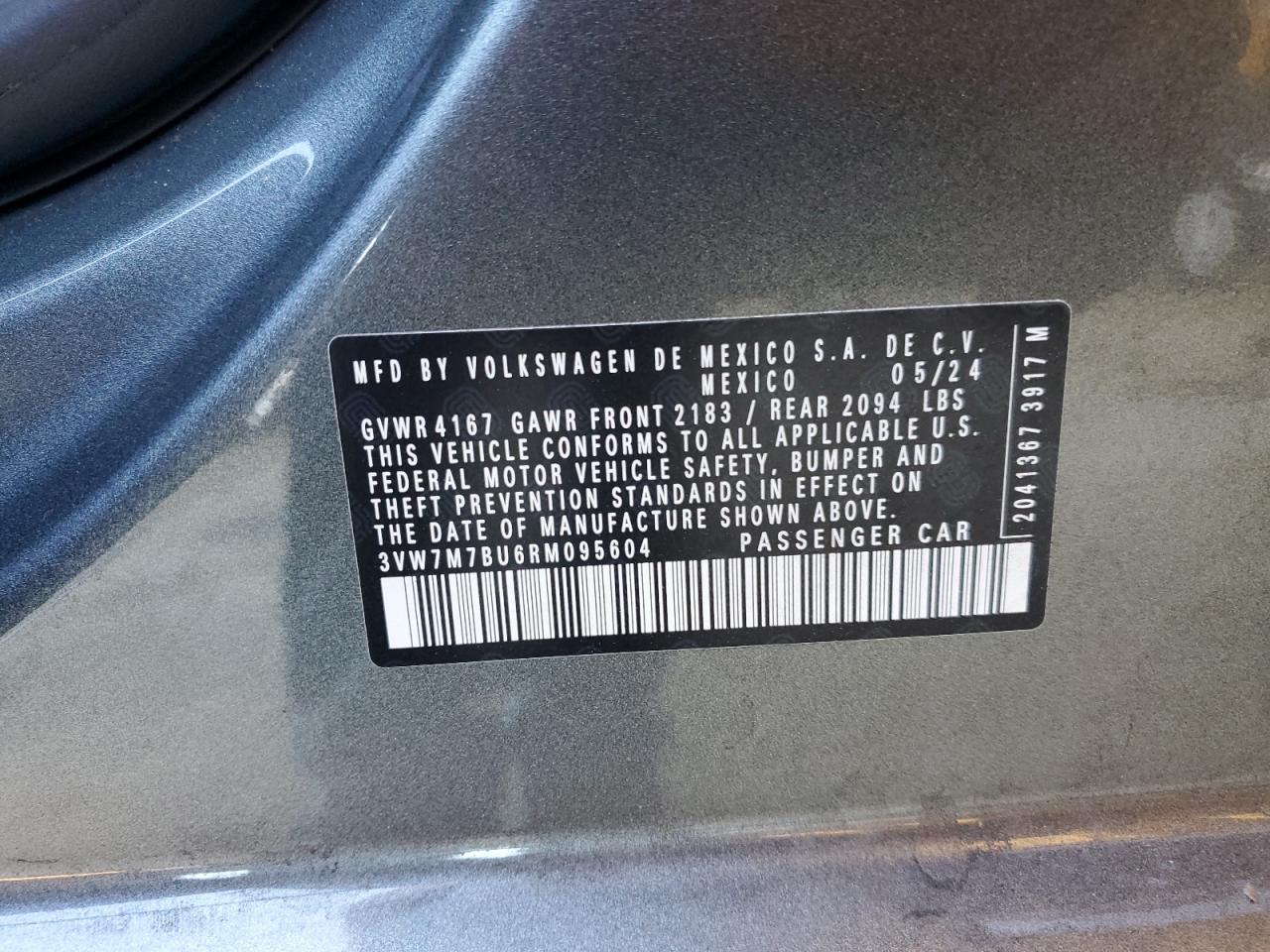 2024 VOLKSWAGEN JETTA SE VIN:3VW7M7BU6RM095604