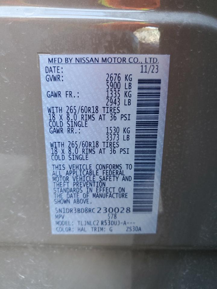 2024 NISSAN PATHFINDER ROCK CREEK VIN:5N1DR3BD8RC230028