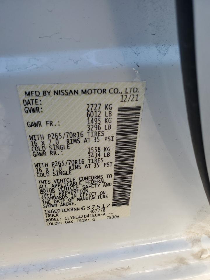 2022 NISSAN FRONTIER S VIN:1N6ED1EK8NN637512
