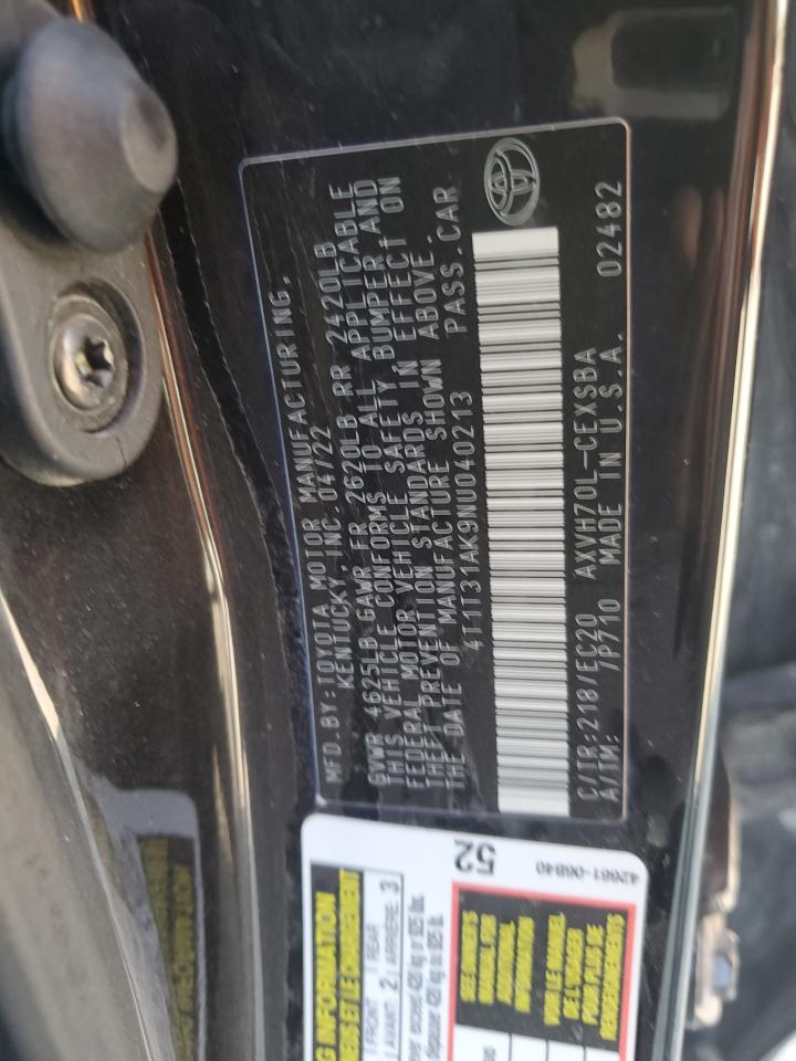 2022 TOYOTA CAMRY NIGHT SHADE VIN:4T1T31AK9NU040213