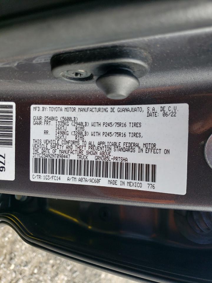 2022 TOYOTA TACOMA DOUBLE CAB VIN:3TYCZ5AN2NT090447