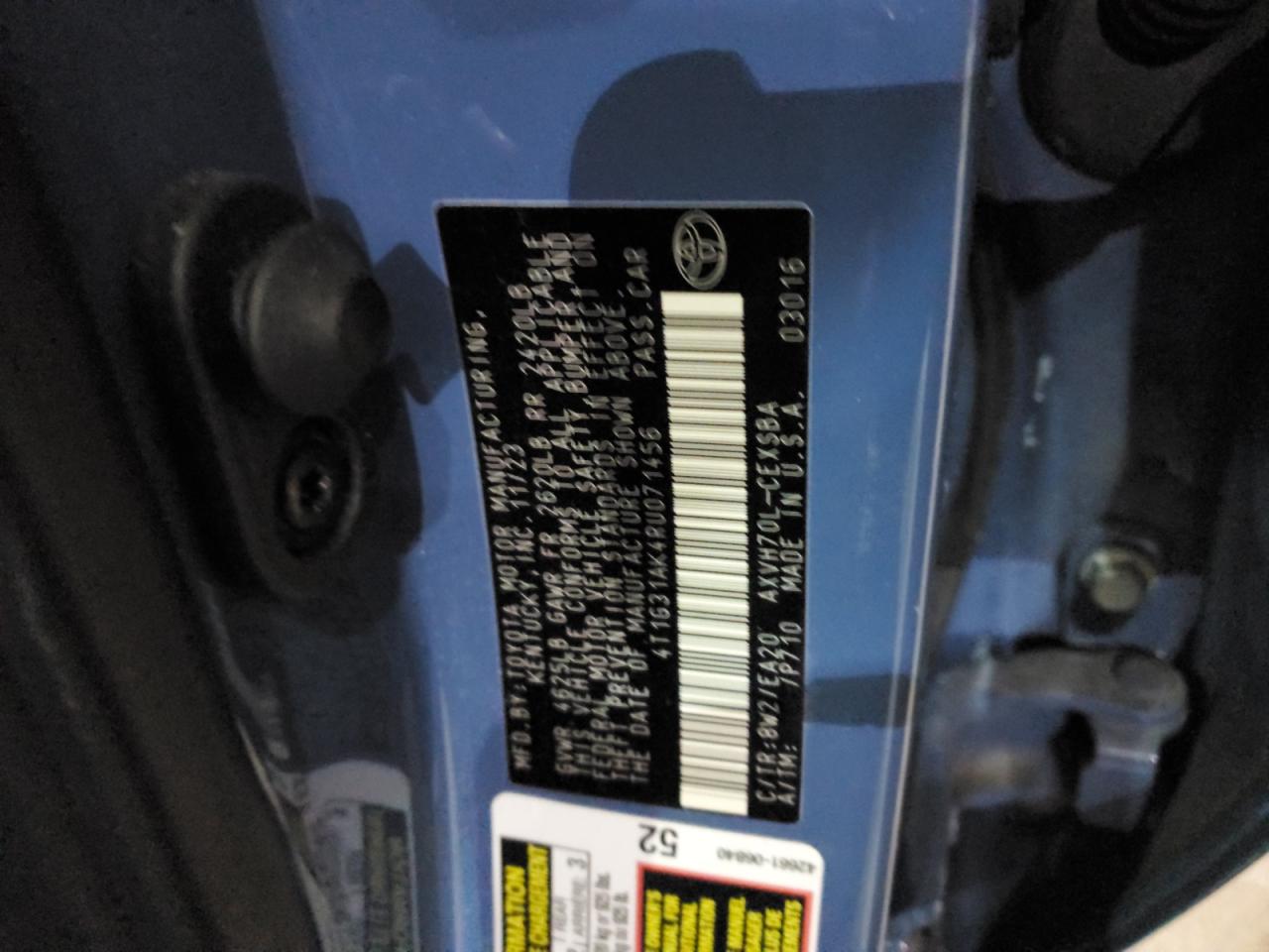 2024 TOYOTA CAMRY SE NIGHT SHADE VIN:4T1G31AK4RU071456